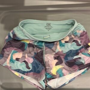 Purple and Blue Athletic Shorts with Elastic Waistband